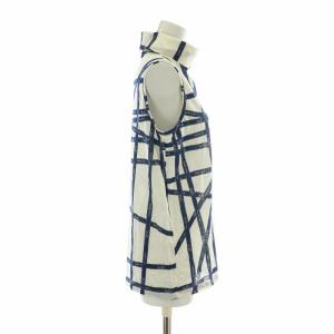 HERMES マルジェラ期 カットソー ノースリーブ タートルネック ボルデュック リボン柄 L 紺 ネイビー 白 ホワイト