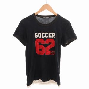 Tシャツ カットソー ワッペン刺繍 ロゴ 半袖 46 S 紺 ネイビー /FT EC