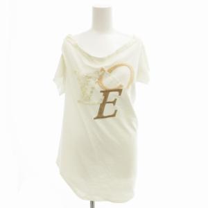 チュニック カットソー LVロゴボタン 刺繍 イタリア製 半袖 XS アイボリー /FF EC
