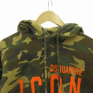 DSQUARED2 20AW ICON CAMO スウェットパーカー フーディー プルオーバー カモフラ柄 裏起毛 ロゴプリント 長袖 L カーキ