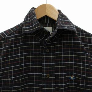 VIVIENNE WESTWOOD MAN カジュアルシャツ 長袖 チェック オーブロゴ ワンポイント 44 L 紺 ネイビー /GV EC