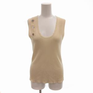 ノースリーブニット カットソー タンクトップ シルク100％ 銀ボタン S 白 アイボリー /FT EC