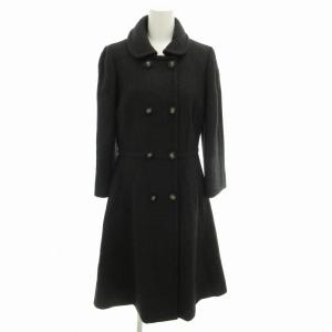 美品 ダブルステンカラーコート ロング スナップボタン カシミヤ混 イタリア製 40 M 黒 ブラック