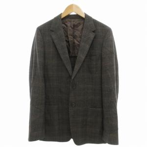 シングル テーラードジャケットー ブレザー 2B センターベント チェック カシミア混 50R XL 茶