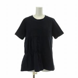 Tシャツ カットソー リネン混 半袖 切り替え クルーネック 40 M 紺 ネイビー /XZ EC