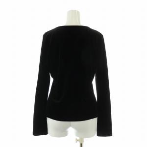 FOXEY NEW YORK カットソー トップス ベロア 長袖 Vネック ロゴ ラインストーン 40 M 黒 ブラック