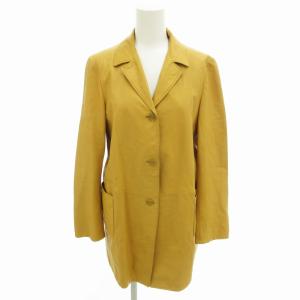 レザーテーラードジャケット ブレザー 本革 3B 総裏地 38 XS オレンジ 黄 イエロー /FF EC