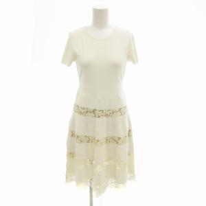 サマーニットワンピース ドレス レース切替 ひざ丈 M 白 ホワイト /FF EC