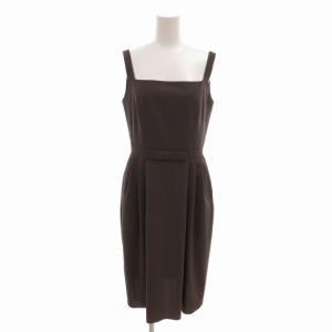 ノースリーブワンピース ひざ丈 ストレッチ ウエストリボン 40 L 茶 ブラウン /FT EC