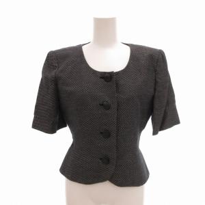 Christian Dior ヴィンテージ セットアップ ノーカラージャケット タックスカート フレア ドット柄 麻 リネン 7 XS