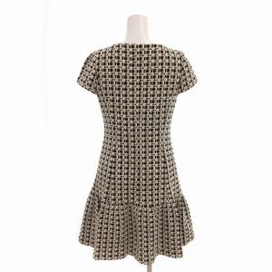 M'S GRACY 美品 ツイードワンピース ひざ丈 ジップアップ ビジュー装飾 半袖 36 XS 白 ホワイト 黒 ブラック TD-521303