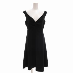 FOXEY NEW YORK ノースリーブワンピース ひざ丈 Vネック 40 M 黒 ブラック /TZ EC