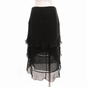 テールカット ティアードスカート ひざ丈 絹 シルク IT40 XS 黒 ブラック /TZ EC