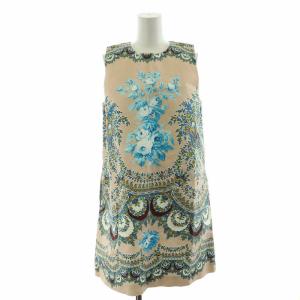 フレアワンピース ノースリーブ 総柄 花柄 フラワーモチーフ ひざ丈 40 M ピンク マルチカラー