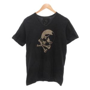 Tシャツ 48 黒 ブラック スカルプリント Vネック 半袖 /NL GY06