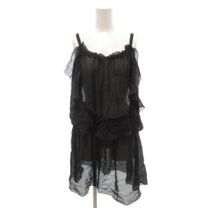 美品 ワンピース チュニック ミニ丈 絹 シルク 黒 ブラック ノースリーブ フリル ティアードデザイン