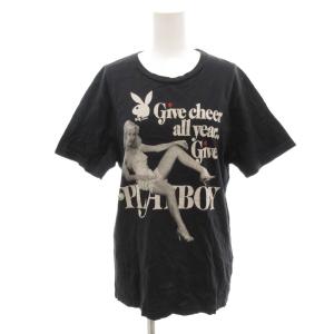 PLAYBOY コラボ Tシャツ カットソー M 黒 ブラック 半袖 グラフィックプリント ラウンドネック