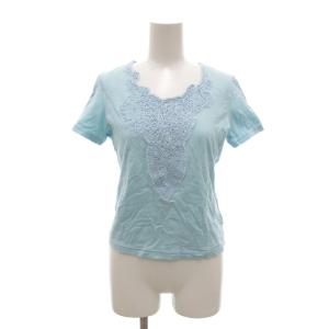 美品 Tシャツ カットソー M 水色 半袖 Vネック レース装飾 972-57420 /NL GY06