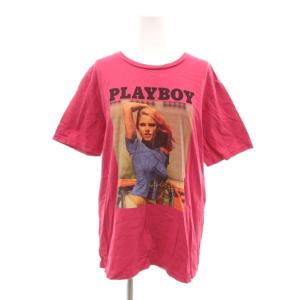 PLAYBOY コラボ 美品 Tシャツ M ピンク プリント柄 ラウンドネック 半袖 /NL GY06