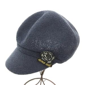 キャスケット つば付き ローズモチーフワッペン 紺 ネイビー /YJ GY06