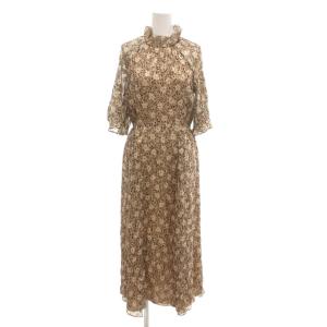 ワンピース 0 マキシ ロング 5分袖 総柄 ベージュ /AE GY06