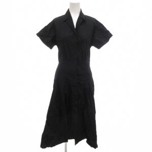 studio シャツワンピース ロング 黒 ブラック 半袖 開襟 プリーツスカート /KR GY06