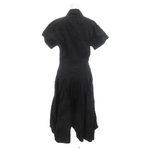 Max Mara studio シャツワンピース ロング 黒 ブラック 半袖 開襟 プリーツスカート /KR GY06
