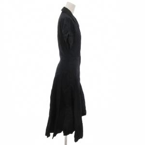 Max Mara studio シャツワンピース ロング 黒 ブラック 半袖 開襟 プリーツスカート /KR GY06