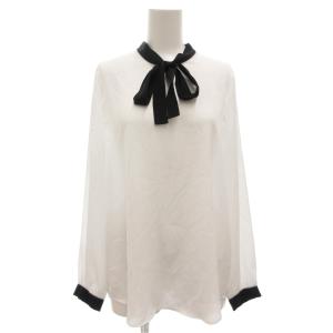 ボウタイブラウス カットソー 長袖 シアー 38 白 ホワイト 黒 ブラック /GV GY06