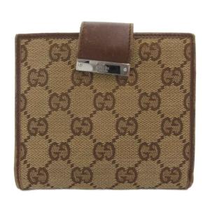 二つ折り財布 コンパクトウォレット Wホック GGキャンバス レザー ベージュ 茶 ブラウン /GV GY06