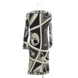 Emilio Pucci ワンピース 38 ベージュ 黒 ブラック Vネック 幾何学模様 長袖 /KR GY06