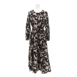 ワンピース マキシ ロング 長袖 総柄 白 ホワイト 黒 ブラック /AE GY06