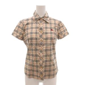 美品 シャツ ブラウス 36 半袖 ノバチェック ベージュ /AE GY06