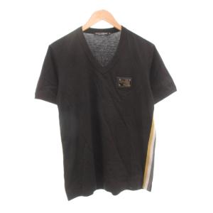 Tシャツ 48 半袖 Vネック ロゴプレート 黒 ブラック /AE GY06