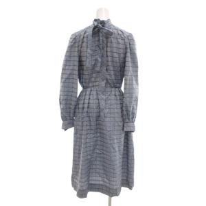 GIVENCHY ヴィンテージ ワンピース 8 長袖 ミモレ ロング チェック柄 水色 ライトブルー /AE GY06
