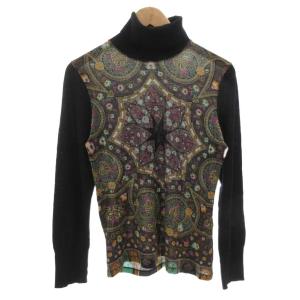 ニット セーター タートルネック 総柄 長袖 46 黒マルチカラー /FF GY06