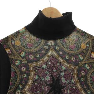 ETRO ニット セーター タートルネック 総柄 長袖 46 黒マルチカラー /FF GY06