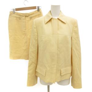ヴィンテージ セットアップ テーラードジャケット ひざ丈スカート ウール 42 黄 イエロー /JS GY06