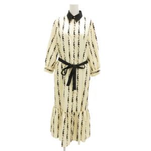 シャツワンピース ストライプ リボンベルト 総柄 36 ホワイトベージュ /JS GY06
