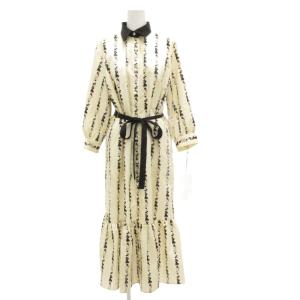 シャツワンピース ストライプ リボンベルト 総柄 36 ホワイトベージュ /JS GY06