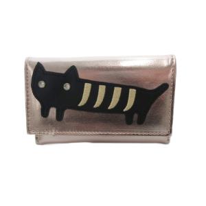 三つ折り 財布 ウォレット ピンク 猫モチーフ ラインストーン装飾 /TZ GY12