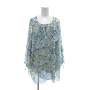 シャツ ブラウス 13 水色 ライトブルー シフォン ペイズリー柄 ティアードデザイン 長袖 /NU GY06