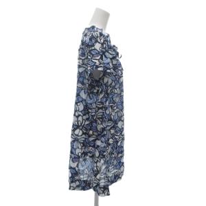 Leilian ワンピース チュニック 9 青 ブルー 紺 ネイビー 花柄 半袖 フリル リボン /NU GY06