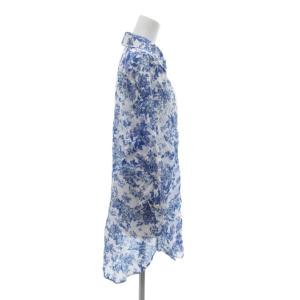 Leilian シャツ ブラウス チュニック 11 青 ブルー 白 ホワイト リネン混 花柄 七分袖 /NU GY06