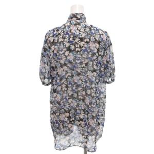 BLUE LABEL CRESTBRIDGE ブラウス 36 ブルー ホワイト 花柄 ボウタイ 半袖 /TQ GY06
