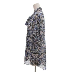 BLUE LABEL CRESTBRIDGE ブラウス 36 ブルー ホワイト 花柄 ボウタイ 半袖 /TQ GY06