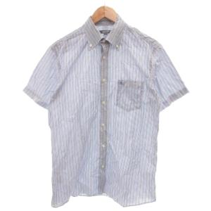 美品 シャツ L 青 ブルー ストライプ柄 半袖 ボタンダウンカラー /NL GY06