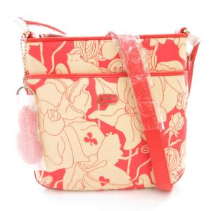 フィルム付き 美品 ショルダーバッグ レッド系 アリスモチーフ柄 チャーム付き /NL GY06