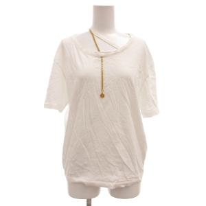 Tシャツ カットソー 36 白 ホワイト アシンメトリーネック チェーン装飾 半袖 /KR GY06