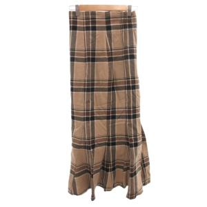 マーメイドスカート 0 茶 ブラウン チェック柄 ロング丈 マキシ プリーツ /KR GY06